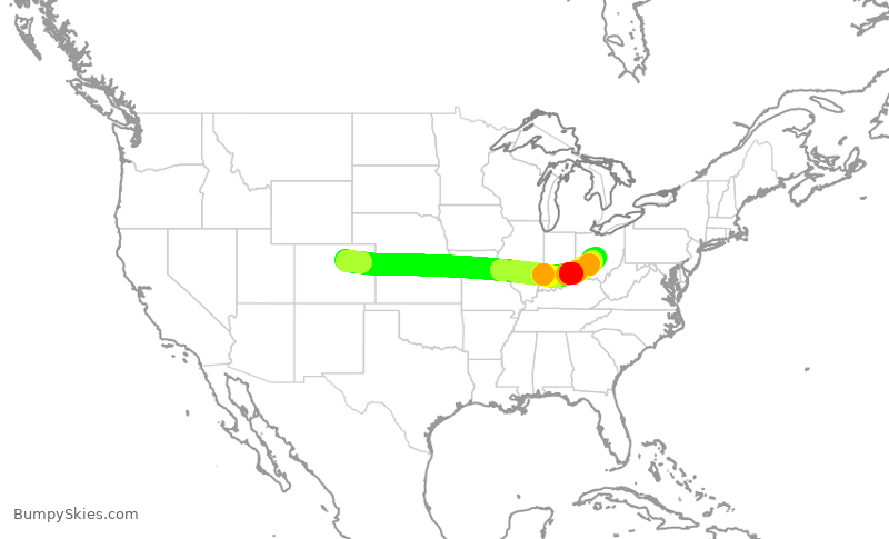 Turbulence forecast map for SWA241, DEN to CMH