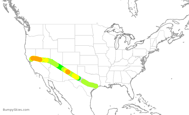 Turbulence forecast map for SWA2421, HOU to SMF