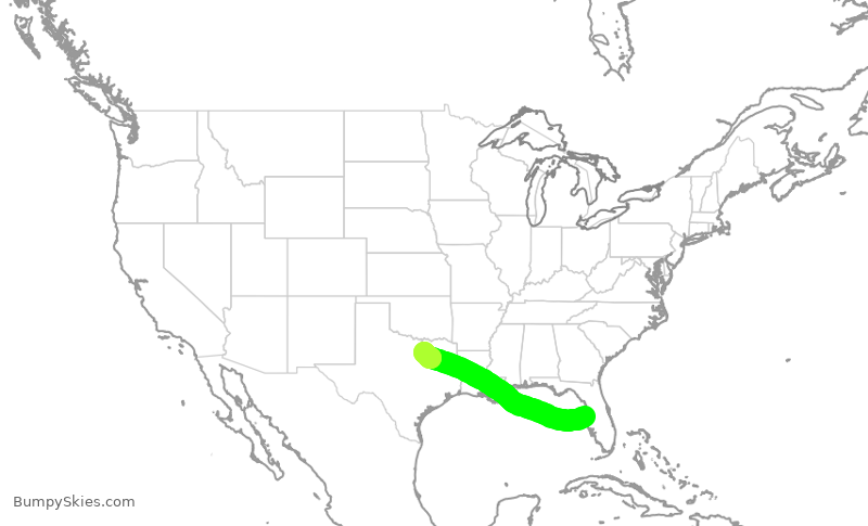 Turbulence forecast map for SWA2424, TPA to DAL