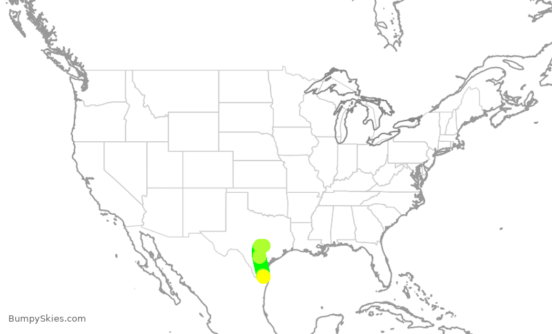 Turbulence forecast map for SWA2434, HRL to AUS
