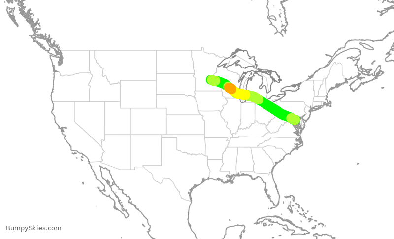 Turbulence forecast map for SWA2441, BWI to MSP