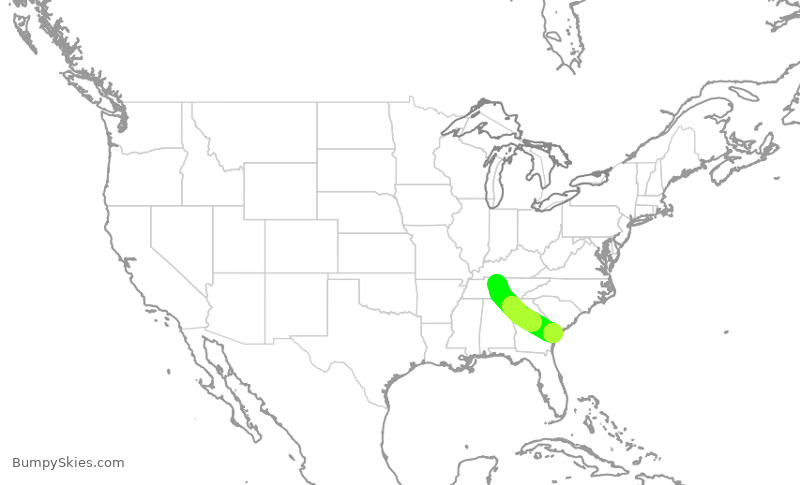 Turbulence forecast map for SWA2446, BNA to SAV