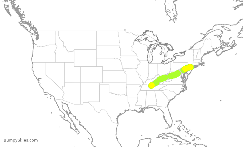 Turbulence forecast map for SWA2447, LGA to BNA