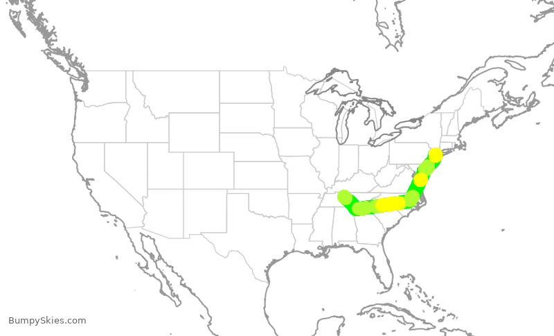 Turbulence forecast map for SWA2449, LGA to BNA