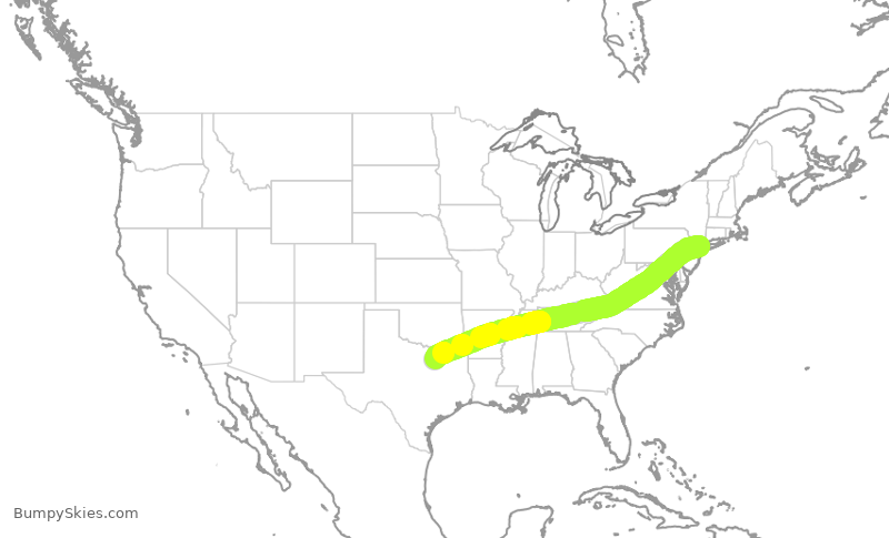 Turbulence forecast map for SWA2451, LGA to DAL