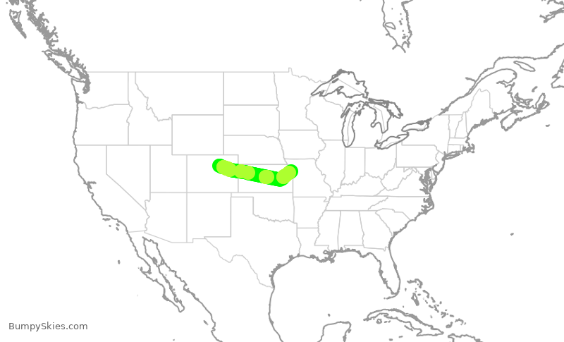 Turbulence forecast map for SWA2452, DEN to MCI