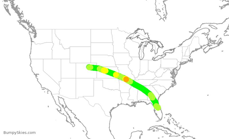 Turbulence forecast map for SWA2453, DEN to MCO