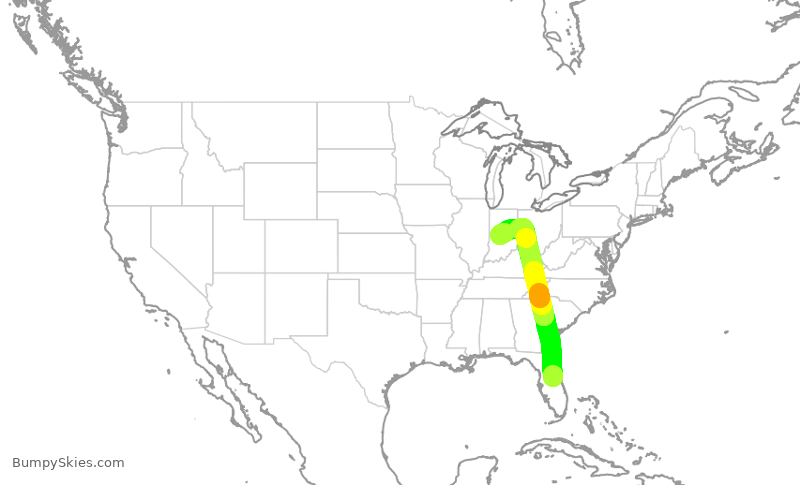 Turbulence forecast map for SWA2457, MCO to IND