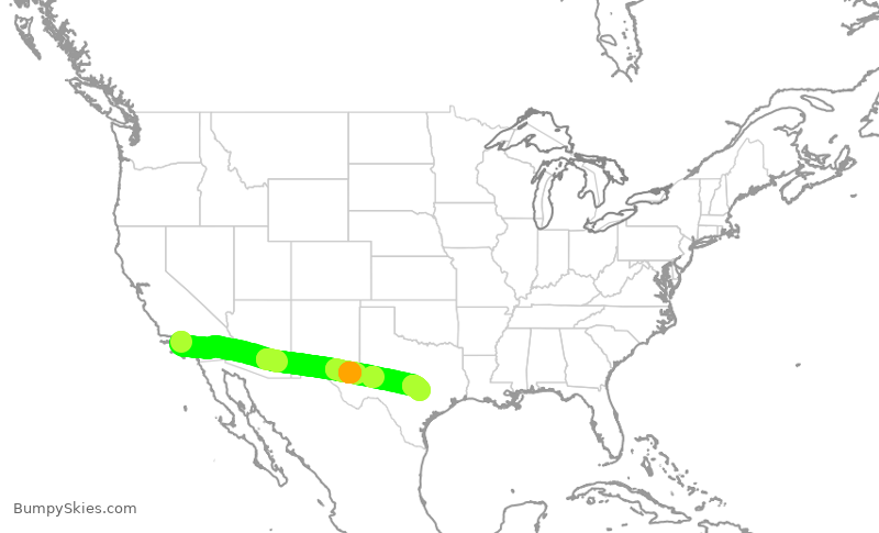 Turbulence forecast map for SWA2458, LAX to AUS