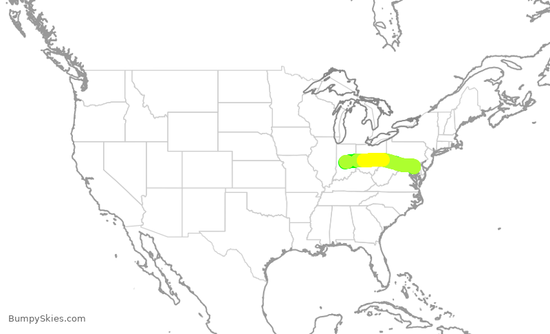 Turbulence forecast map for SWA2459, IND to BWI