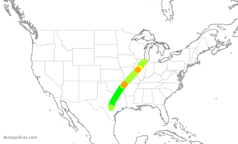 Turbulence forecast map for SWA245, SAT to MDW