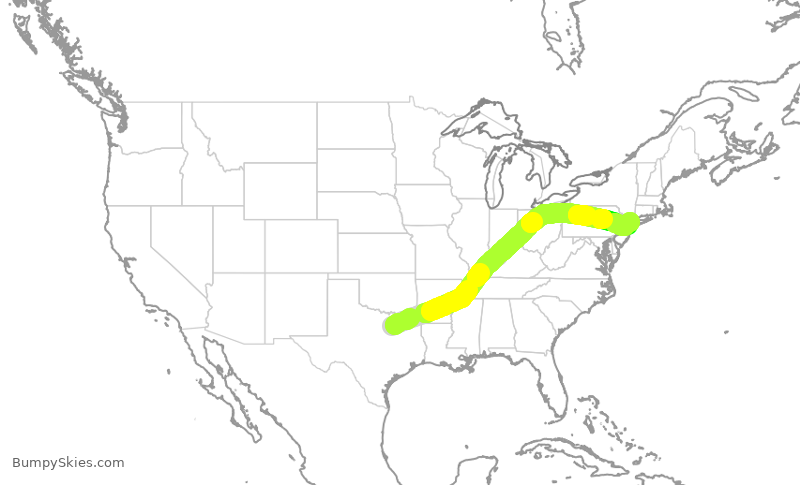 Turbulence forecast map for SWA2462, DAL to LGA