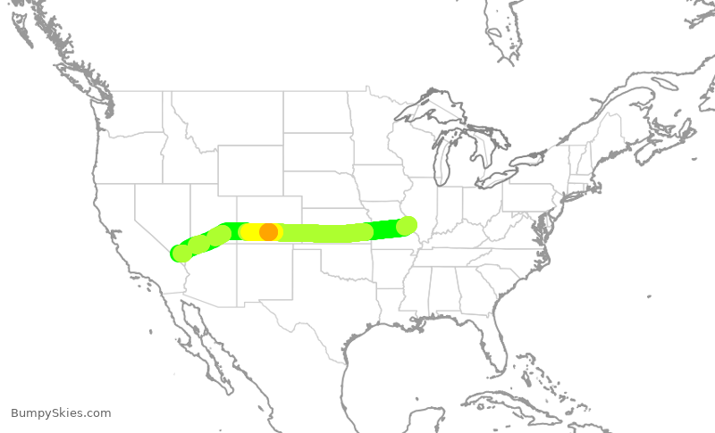 Turbulence forecast map for SWA2464, STL to LAS