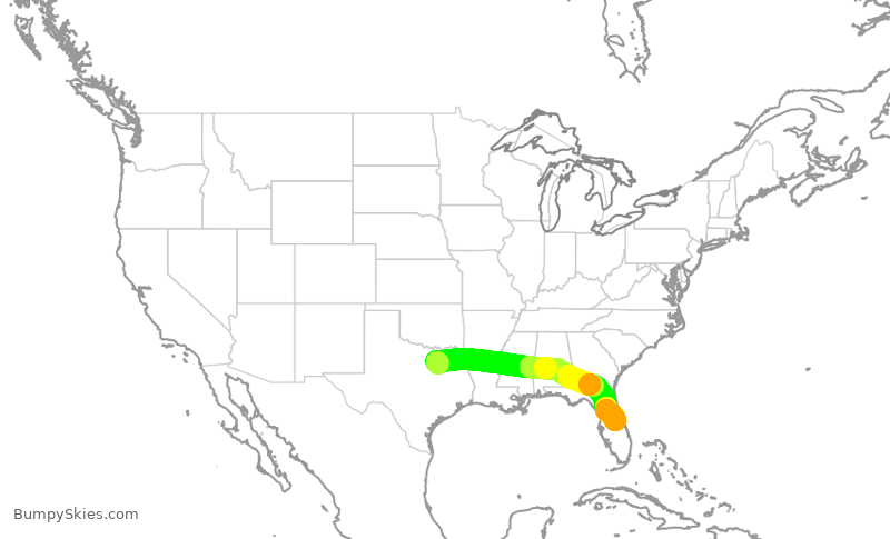 Turbulence forecast map for SWA246, DAL to MCO