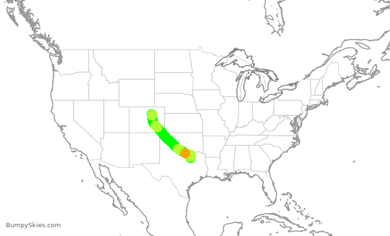 Turbulence forecast map for SWA246, DEN to DAL