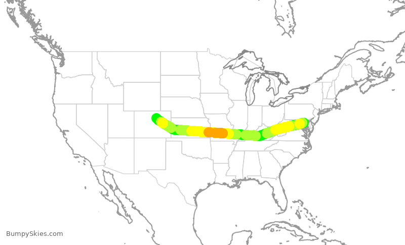Turbulence forecast map for SWA2471, BWI to DEN