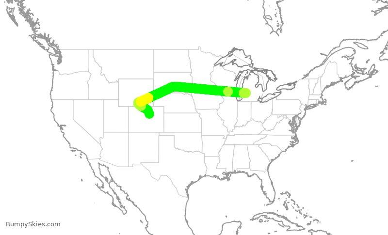 Turbulence forecast map for SWA2471, GRR to DEN