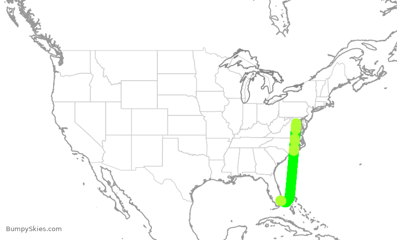 Turbulence forecast map for SWA2474, DCA to FLL