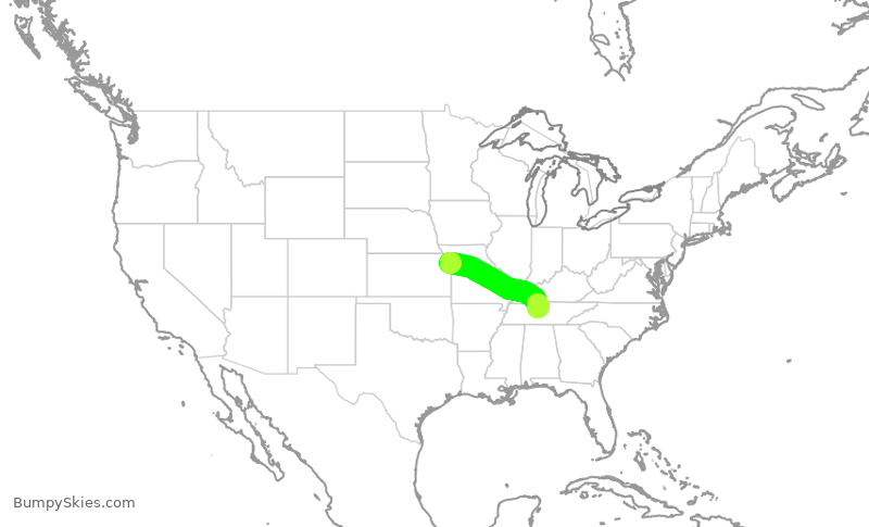 Turbulence forecast map for SWA2480, MCI to BNA