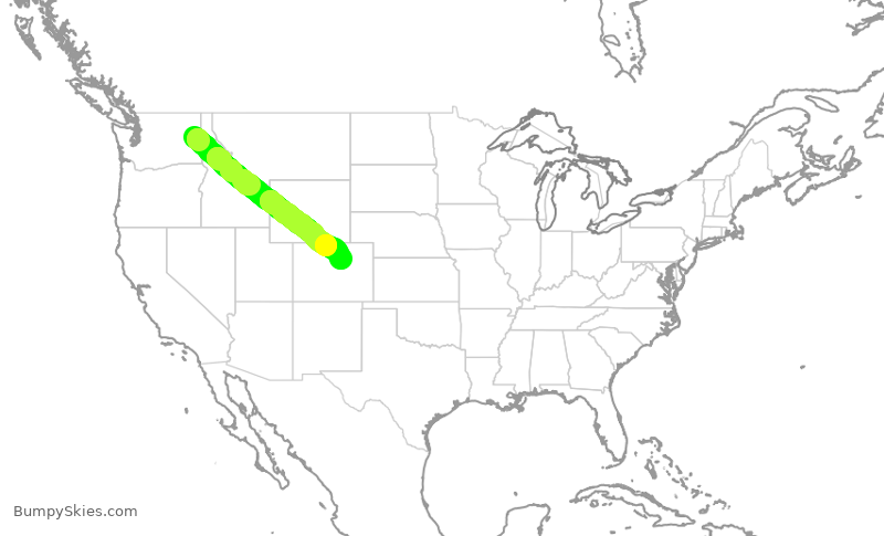 Turbulence forecast map for SWA2483, GEG to DEN