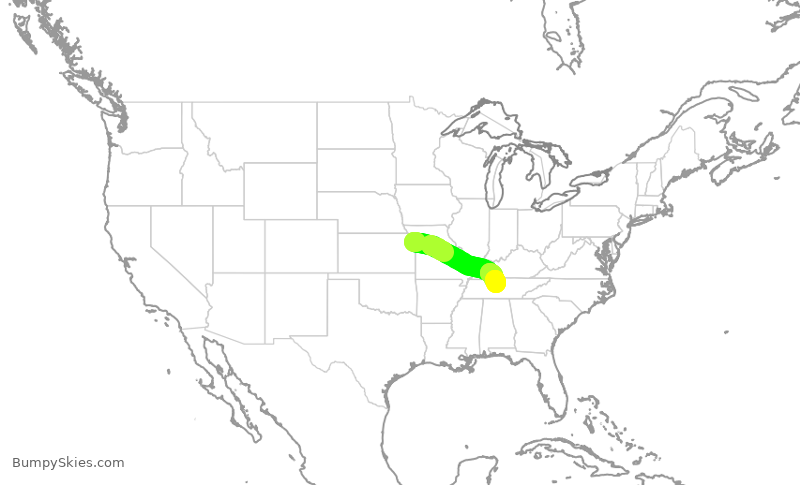 Turbulence forecast map for SWA2485, MCI to BNA
