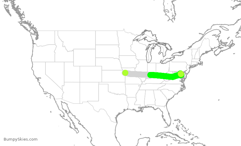 Turbulence forecast map for SWA2486, MCI to BWI