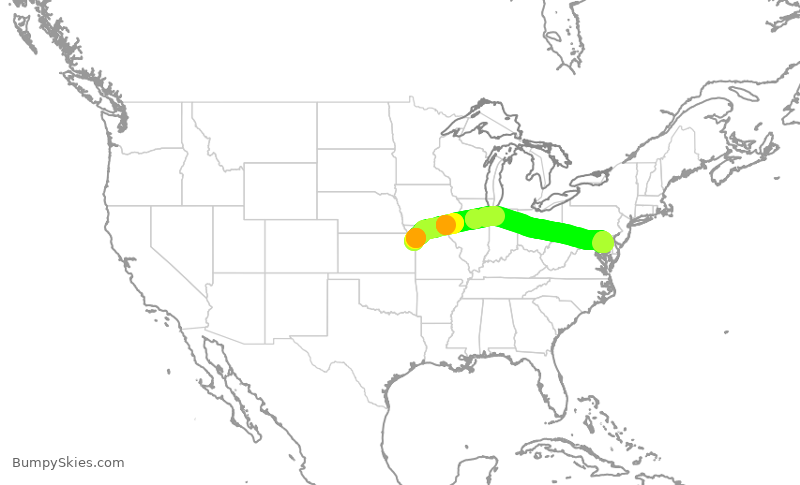 Turbulence forecast map for SWA2487, MCI to BWI
