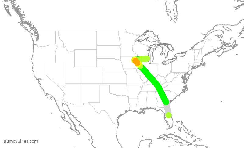 Turbulence forecast map for SWA2489, MCO to MKE