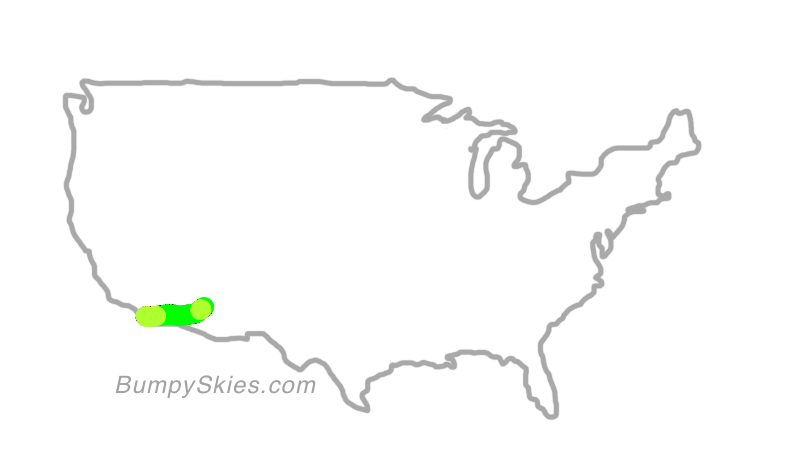 Map of continental US with illustrated flight path and turbulence forecast (described in text below)