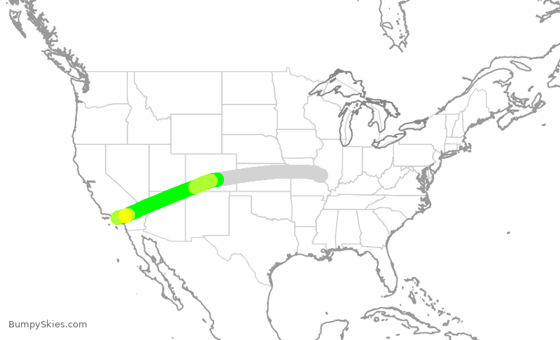 Turbulence forecast map for SWA2493, STL to LAX
