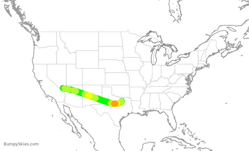 Turbulence forecast map for SWA2495, LAS to DAL