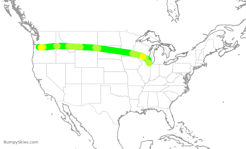 Turbulence forecast map for SWA2497, MDW to PDX