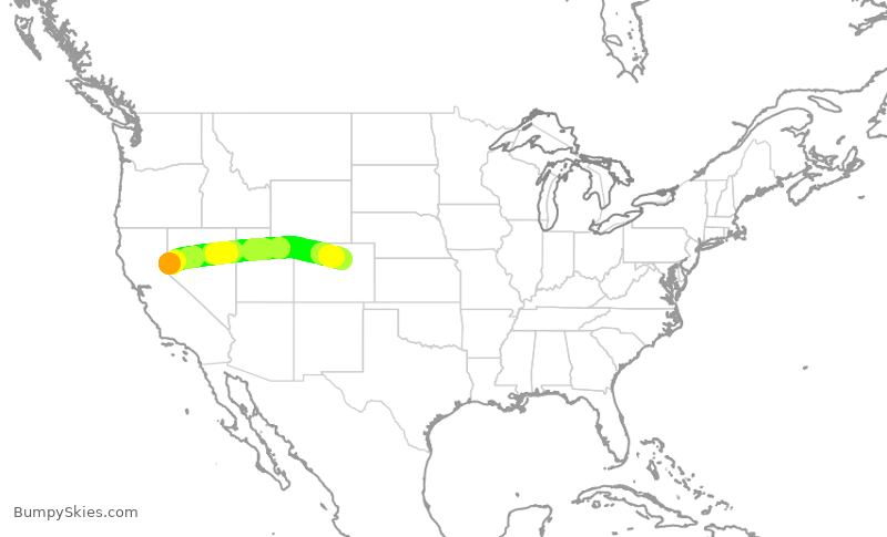 Turbulence forecast map for SWA2497, RNO to DEN