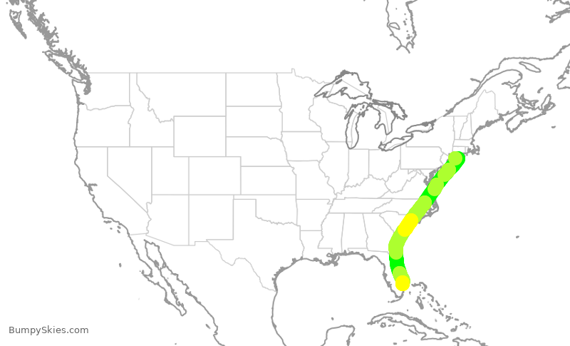 Turbulence forecast map for SWA2499, ISP to PBI