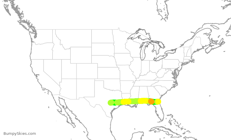 Turbulence forecast map for SWA2502, AUS to JAX