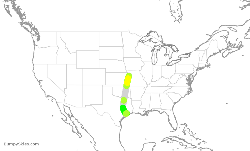 Turbulence forecast map for SWA2503, MCI to HOU
