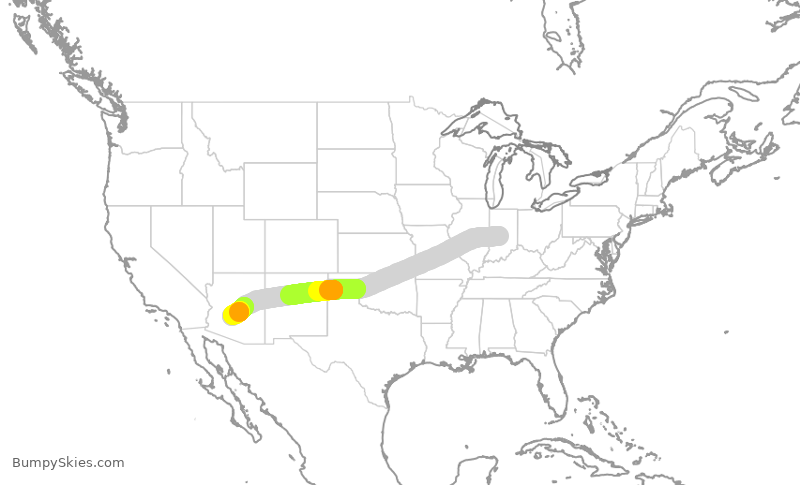 Turbulence forecast map for SWA2504, IND to PHX
