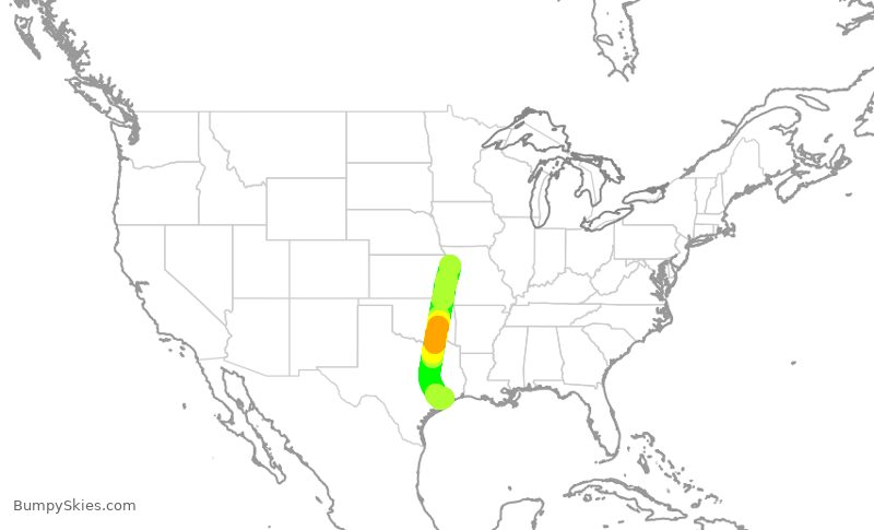 Turbulence forecast map for SWA2505, MCI to HOU