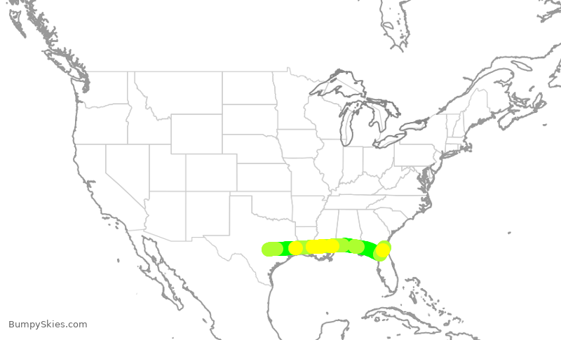 Turbulence forecast map for SWA2510, AUS to JAX