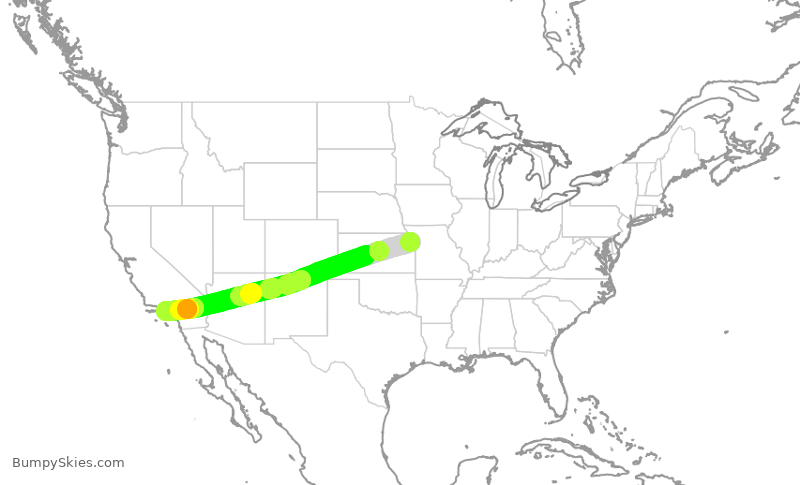 Turbulence forecast map for SWA2510, MCI to LAX