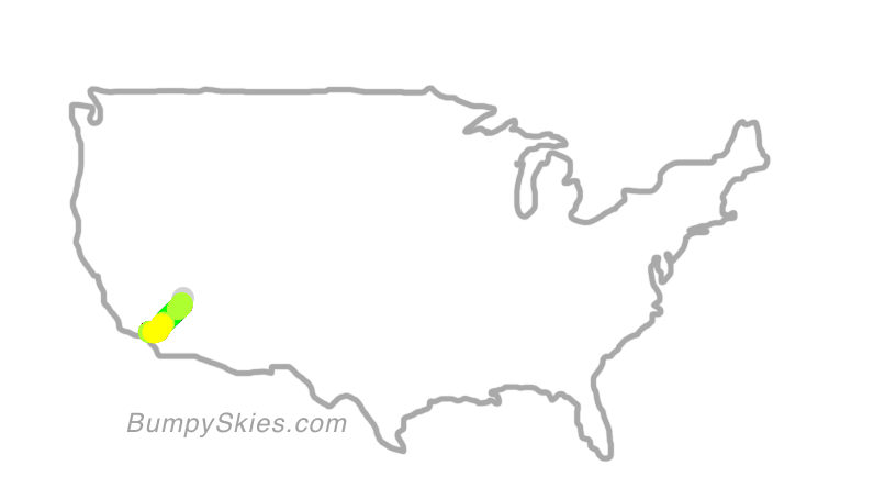 Map of continental US with illustrated flight path and turbulence forecast (described in text below)
