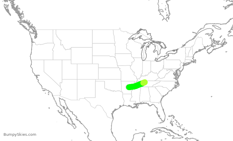 Turbulence forecast map for SWA2516, LIT to BNA
