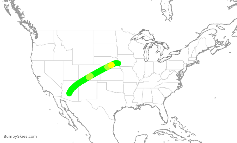 Turbulence forecast map for SWA2517, PHX to OMA