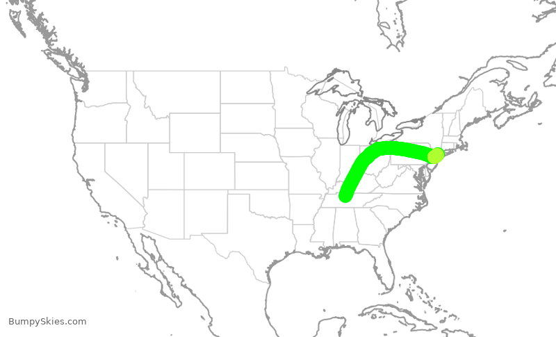 Turbulence forecast map for SWA2518, BNA to LGA