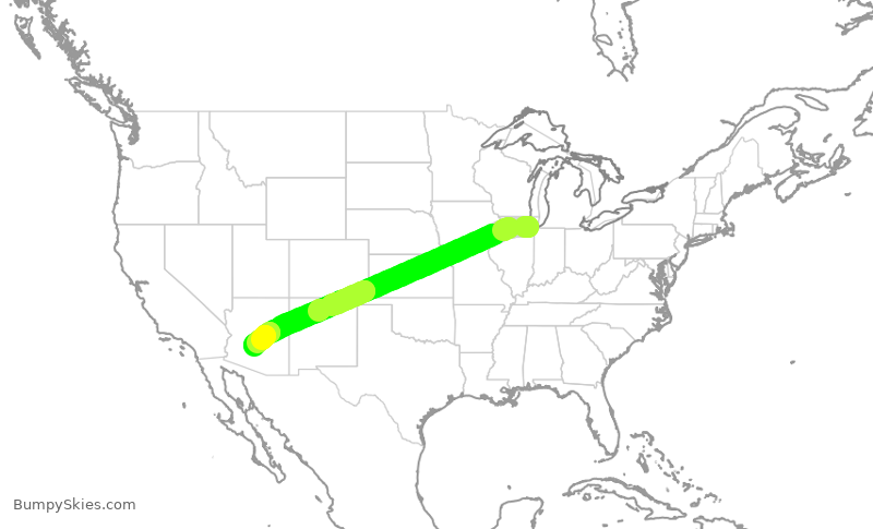 Turbulence forecast map for SWA2520, MDW to PHX