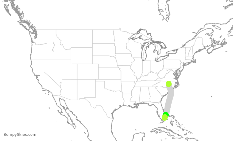 Turbulence forecast map for SWA2521, RDU to FLL