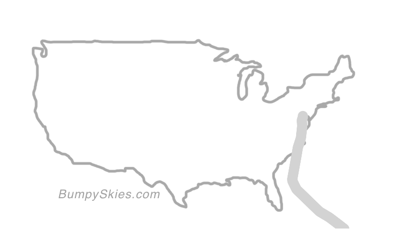 Map of continental US with illustrated flight path and turbulence forecast (described in text below)