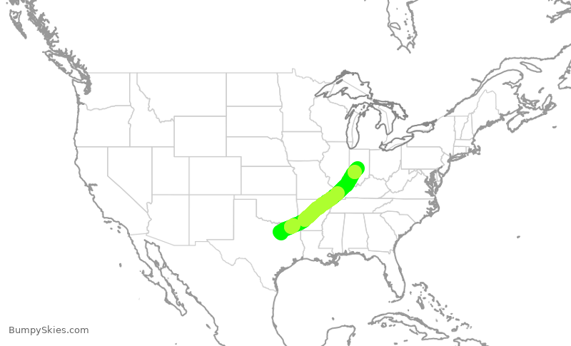 Turbulence forecast map for SWA2523, DAL to IND