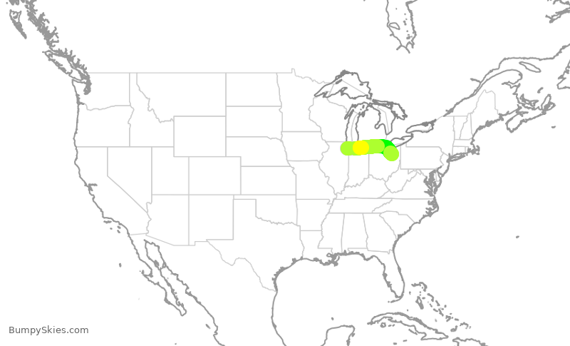 Turbulence forecast map for SWA2523, MDW to CLE