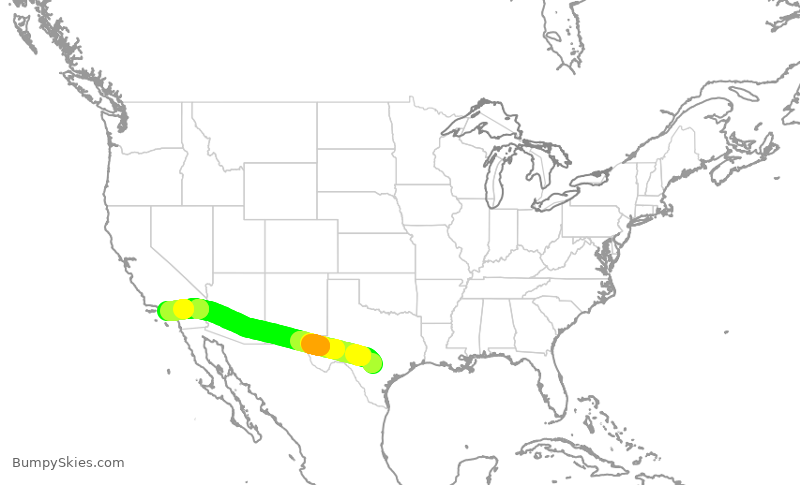 Turbulence forecast map for SWA2525, SAT to LAX